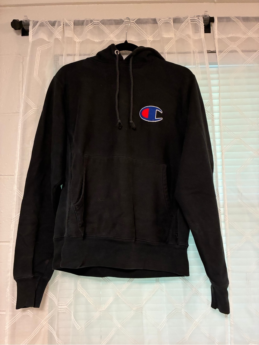 Champion Black Hoodie with Red & Blue C Patch